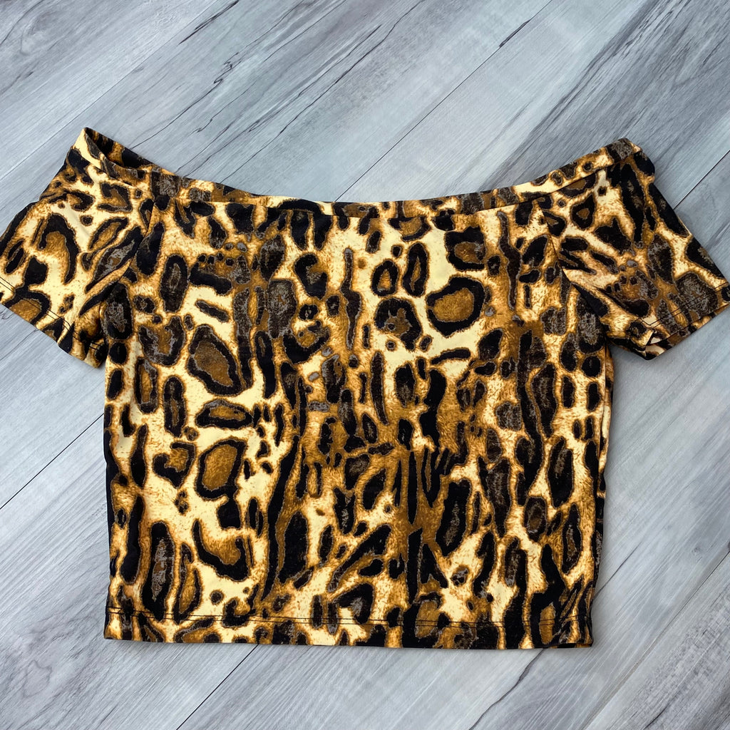 SALE - Cropped Cold Shoulder Top - Leopard - Peridot Clothing