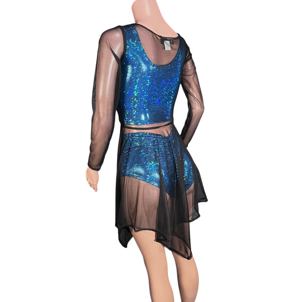 Black Mesh Lace-Up Open-Front Asymmetrical Dress Long Sleeve - Sheer Rave Dress Small (4-6) Black Mesh Lace-Up Open-Front Asymmetrical Dress Long Sleeve - Sheer Rave Dress Small (4-6)