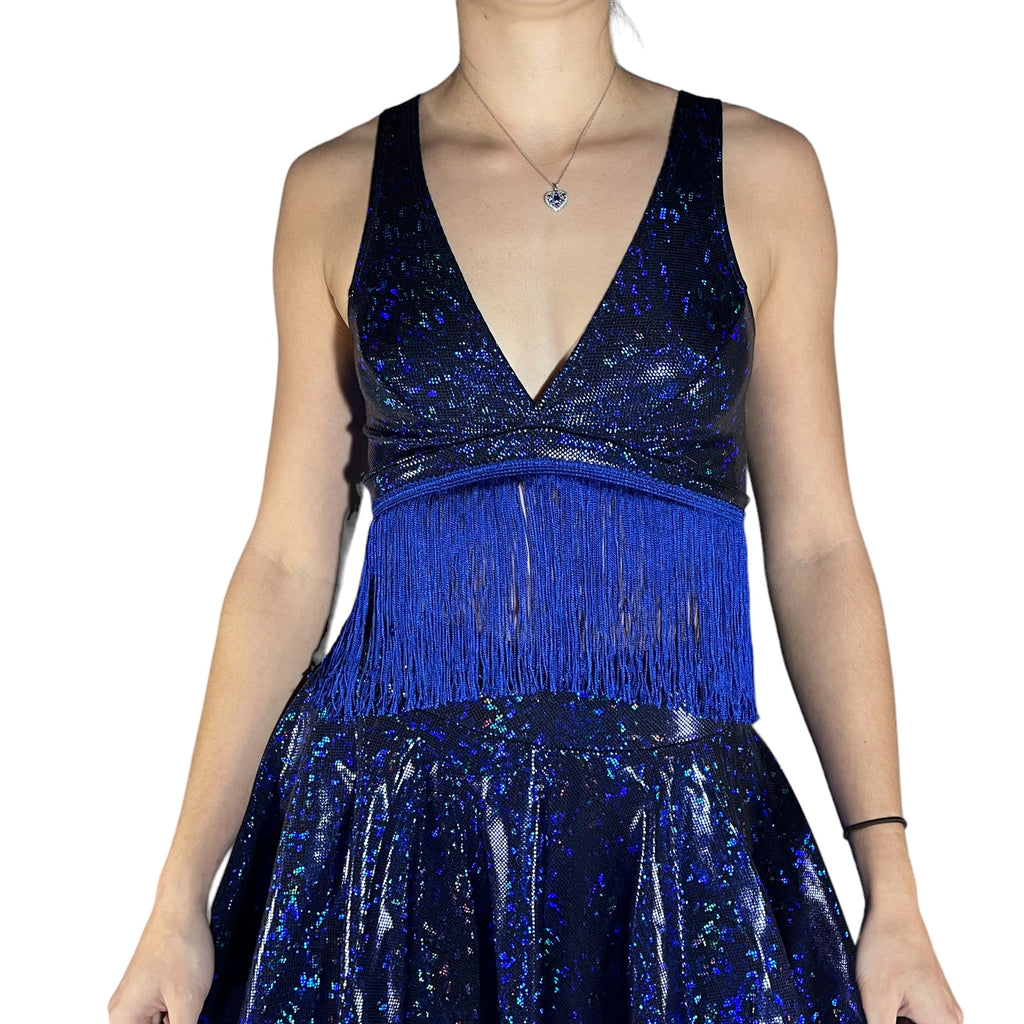 Blue Shattered Glass Holographic Fringe Bralette - Peridot Clothing