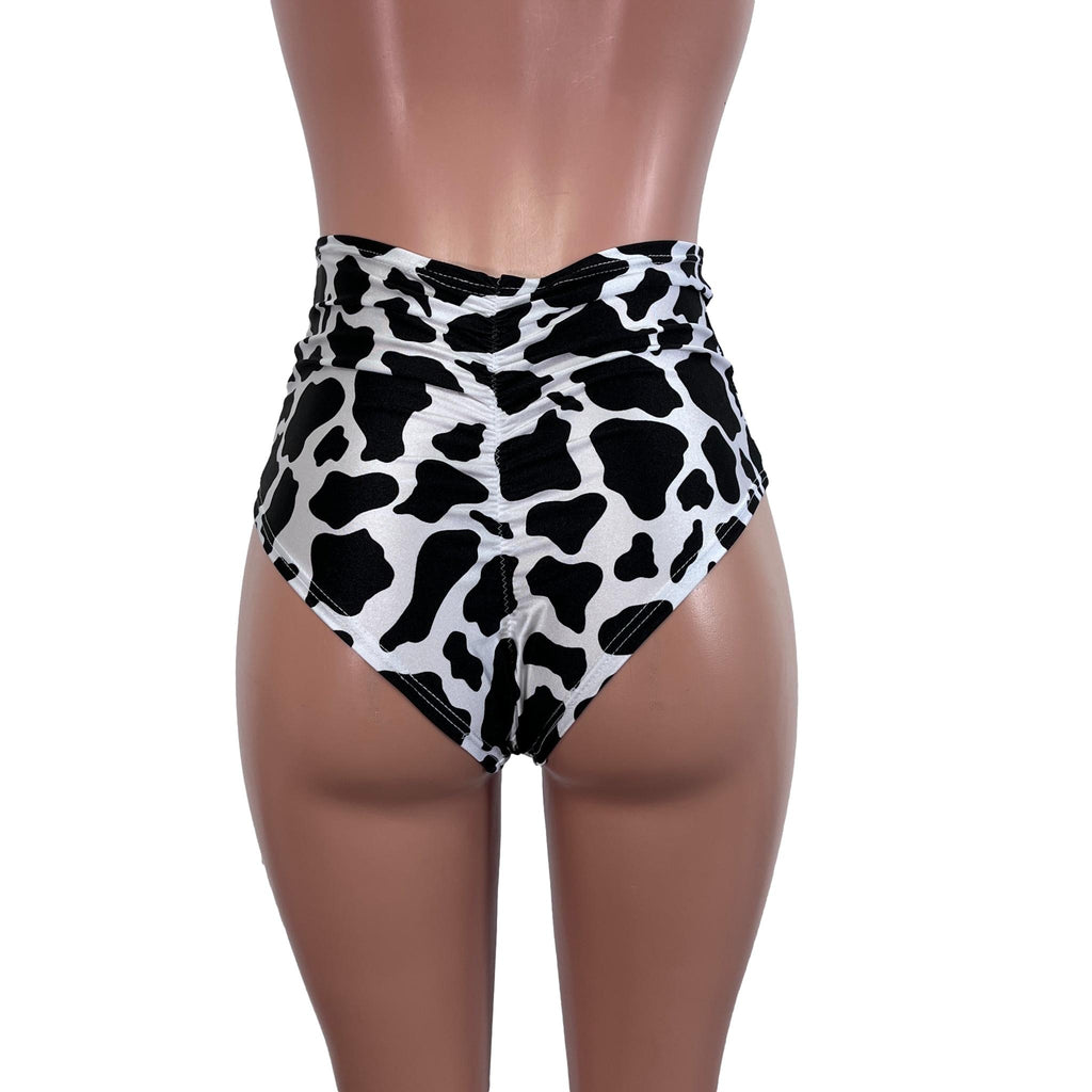 High Waist Scrunch Bikini - Black & White Cow - Peridot Clothing