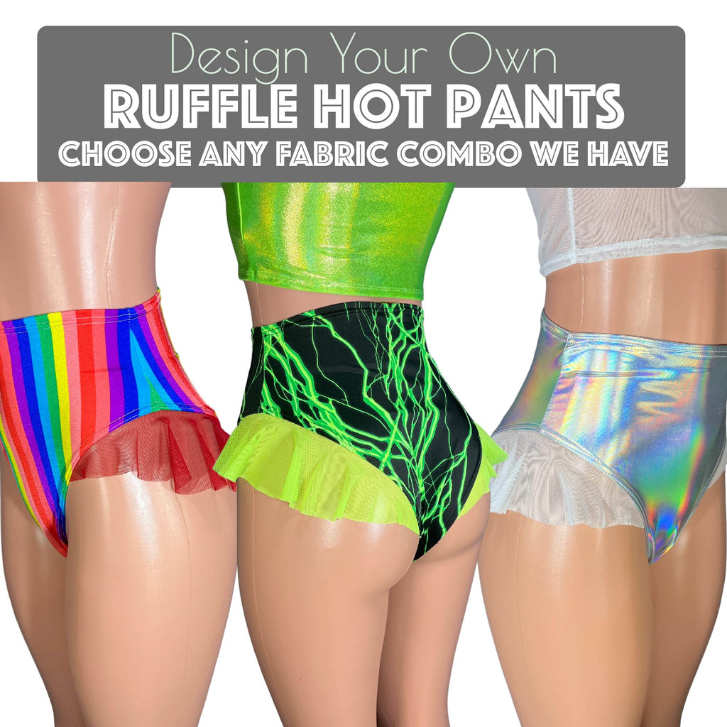 Design Your Own Ruffle Hot Pants High-Waisted Cheeky Bikini - Peridot Clothing
