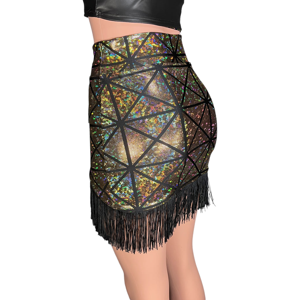 Fringe Pencil Skirt - Glass Pane Shattered Glass Holographic in Gold or Silver - Peridot Clothing