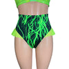Ruffle Hot Pants High-Waisted Cheeky Bikini in Green Lightning - Peridot Clothing