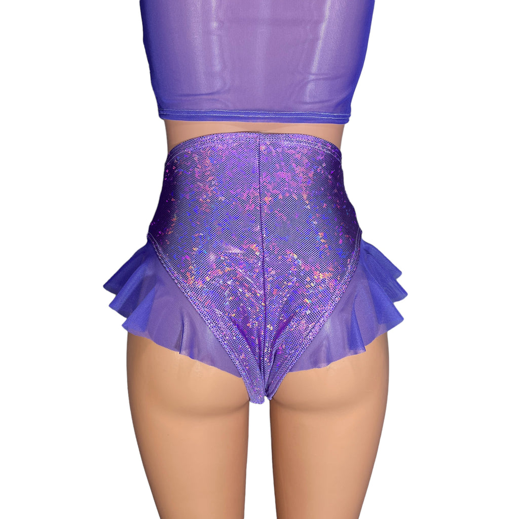 Ruffle Hot Pants High-Waisted Cheeky Bikini in Lavender Shattered Glass