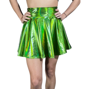 Skater Skirt - Dark Lime Holographic - Peridot Clothing