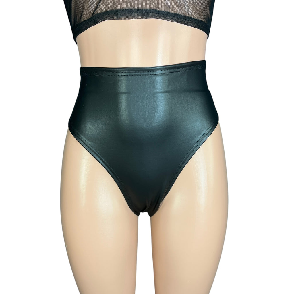 HIGH Thigh Hot Pants in Black Matte Metallic Spandex | High Waist Bikini - Peridot Clothing