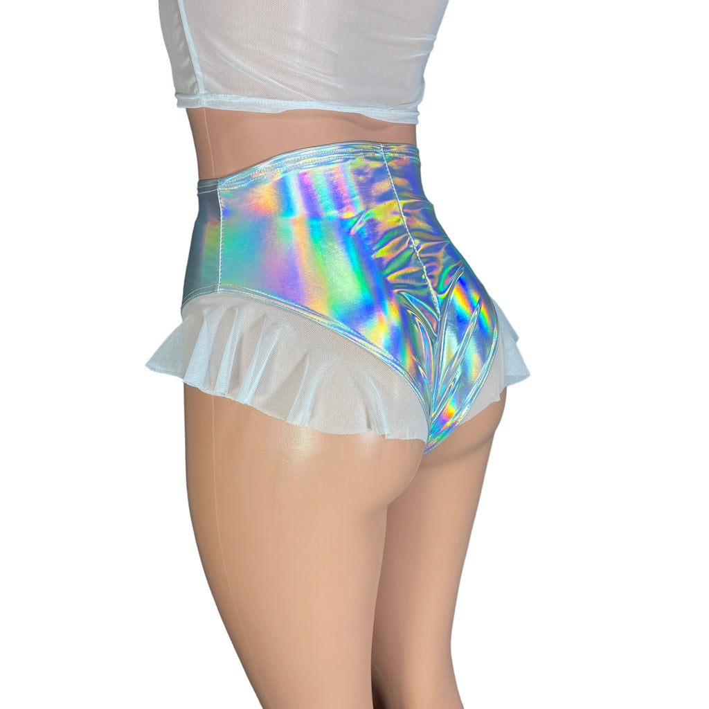 Ruffle Hot Pants High-Waisted Cheeky Bikini in Opal Holographic