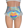 Ruffle Hot Pants High-Waisted Cheeky Bikini in Opal Holographic - Peridot Clothing