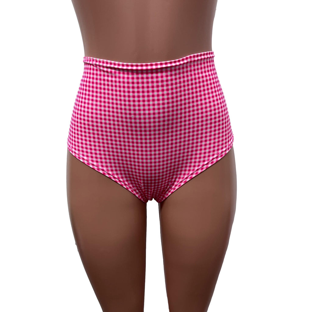 High Waist Scrunch Bikini Hot Pants - Pink Gingham - Peridot Clothing