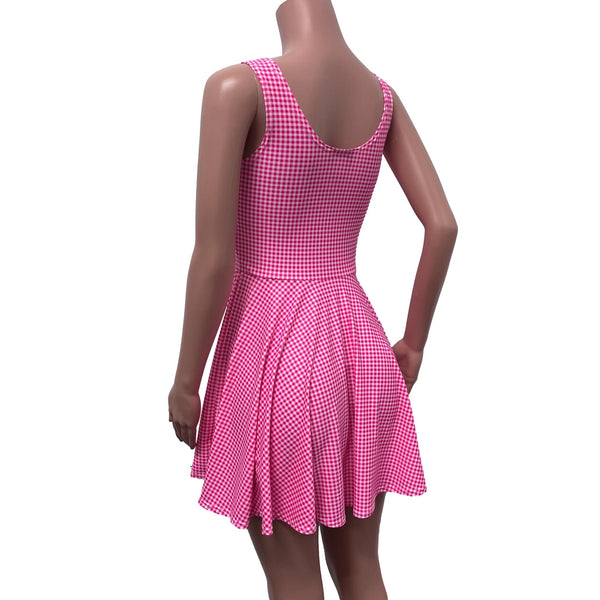 Pink Plaid Gingham Barbie Skater Dress