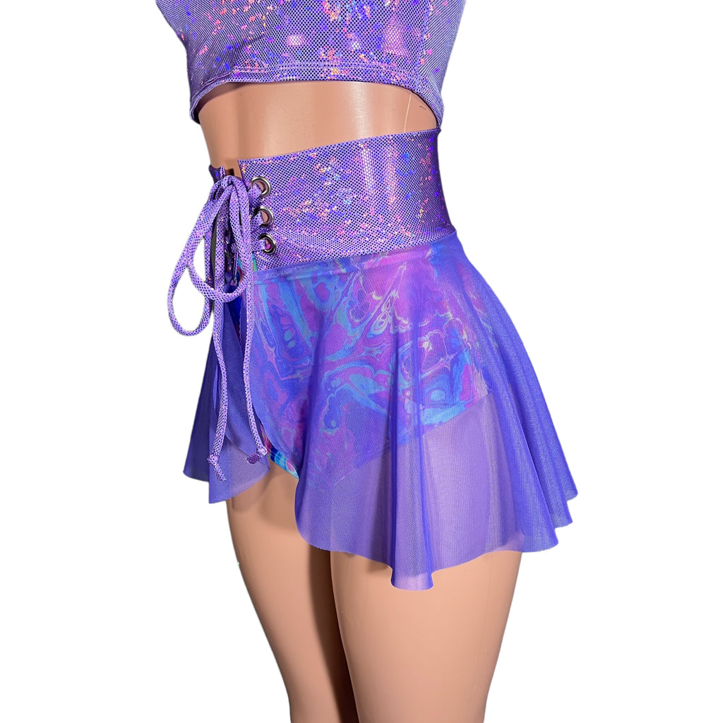 Lace-Up Corset Skirt - Lavender Mesh w/Lavender Shattered Glass