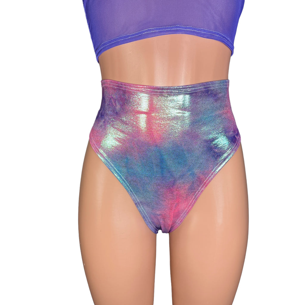 HIGH Thigh Hot Pants in Rainbow Mystique Spandex | High Waist Bikini - Peridot Clothing