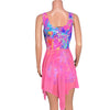 Sleeveless Lace-Up Open-Front Asymmetrical Fairy Dress *Rainbow Vapor w/Pink Mesh* - Peridot Clothing