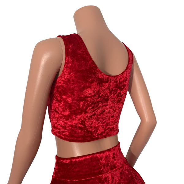 Lace-Up Crop Top - Red Crushed Velvet | Peridot Clothing