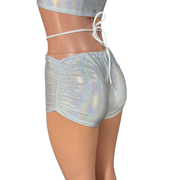 リヤドロ　You’re So Pretty X-String Scrunch Booty Shorts in Silver Sparkle Holo