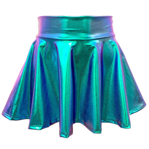 13" Skater Skirt - Oil Slick Holographic - Peridot Clothing