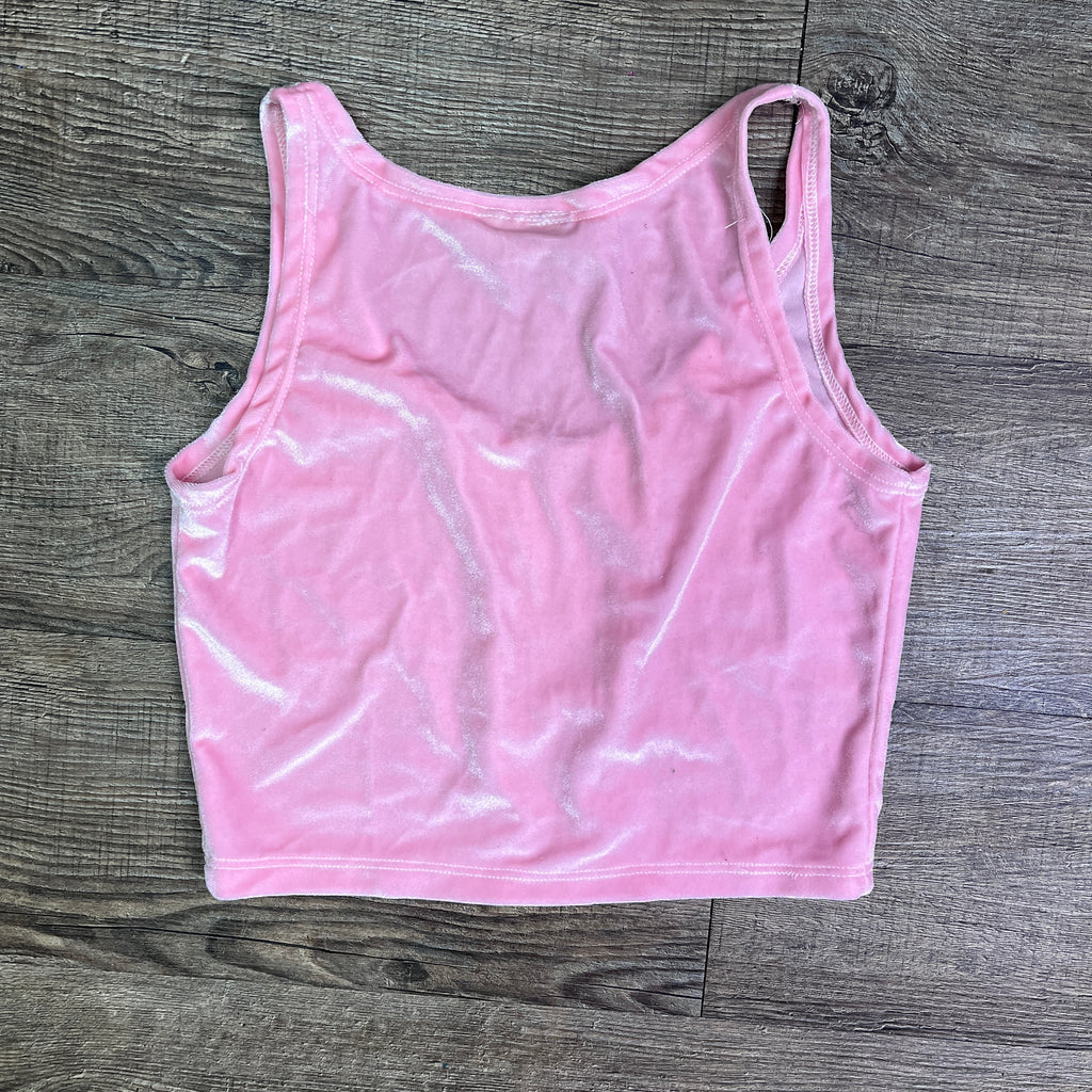 SALE - XS ONLY - Inset Crop Tank Top - Pink Velvet/Pink Holo - Peridot Clothing