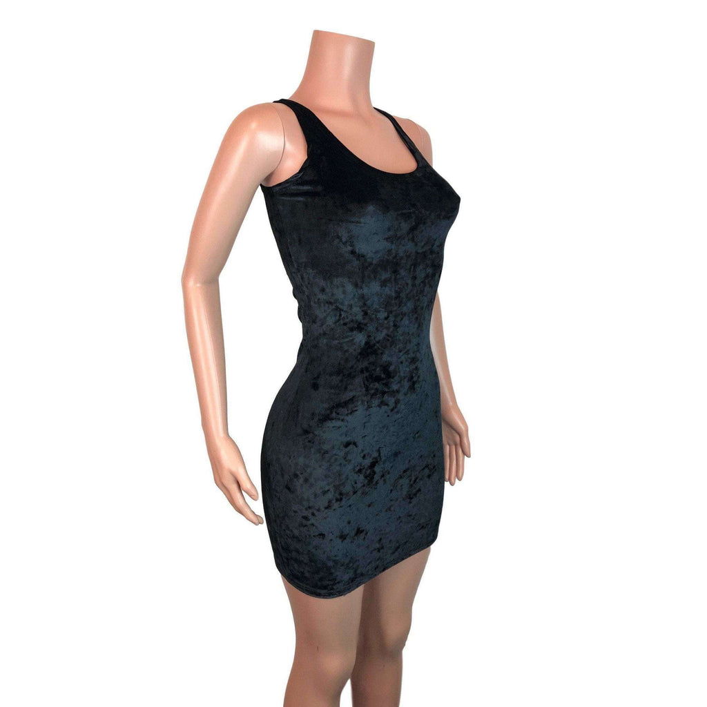 Black Crushed Velvet Bodycon Dress - Peridot Clothing