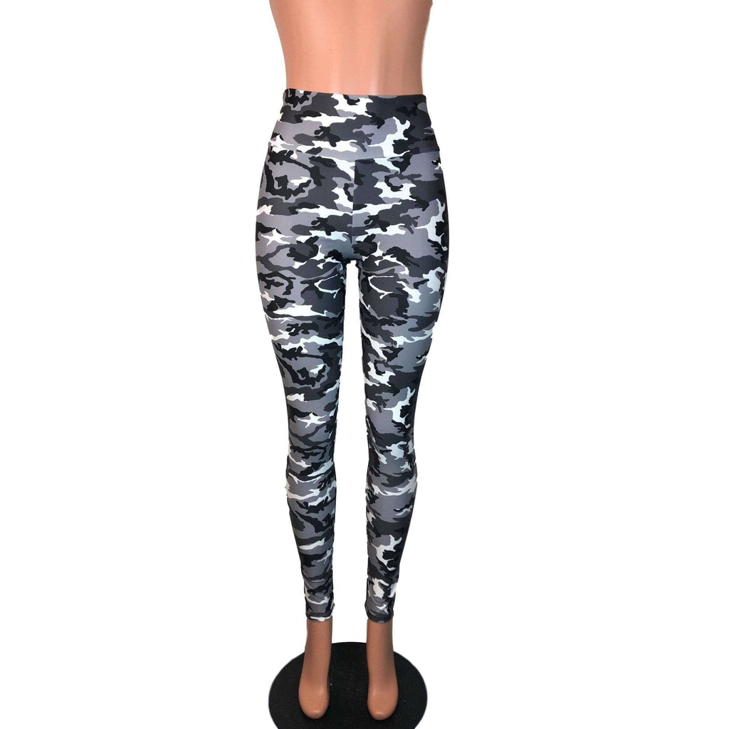 Black & White Camo Camouflage High Waist Leggings Pants - Peridot Clothing