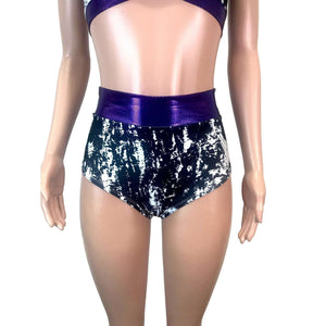 Black, White & Purple Mystique High Waist Bikini Outfit - Peridot Clothing