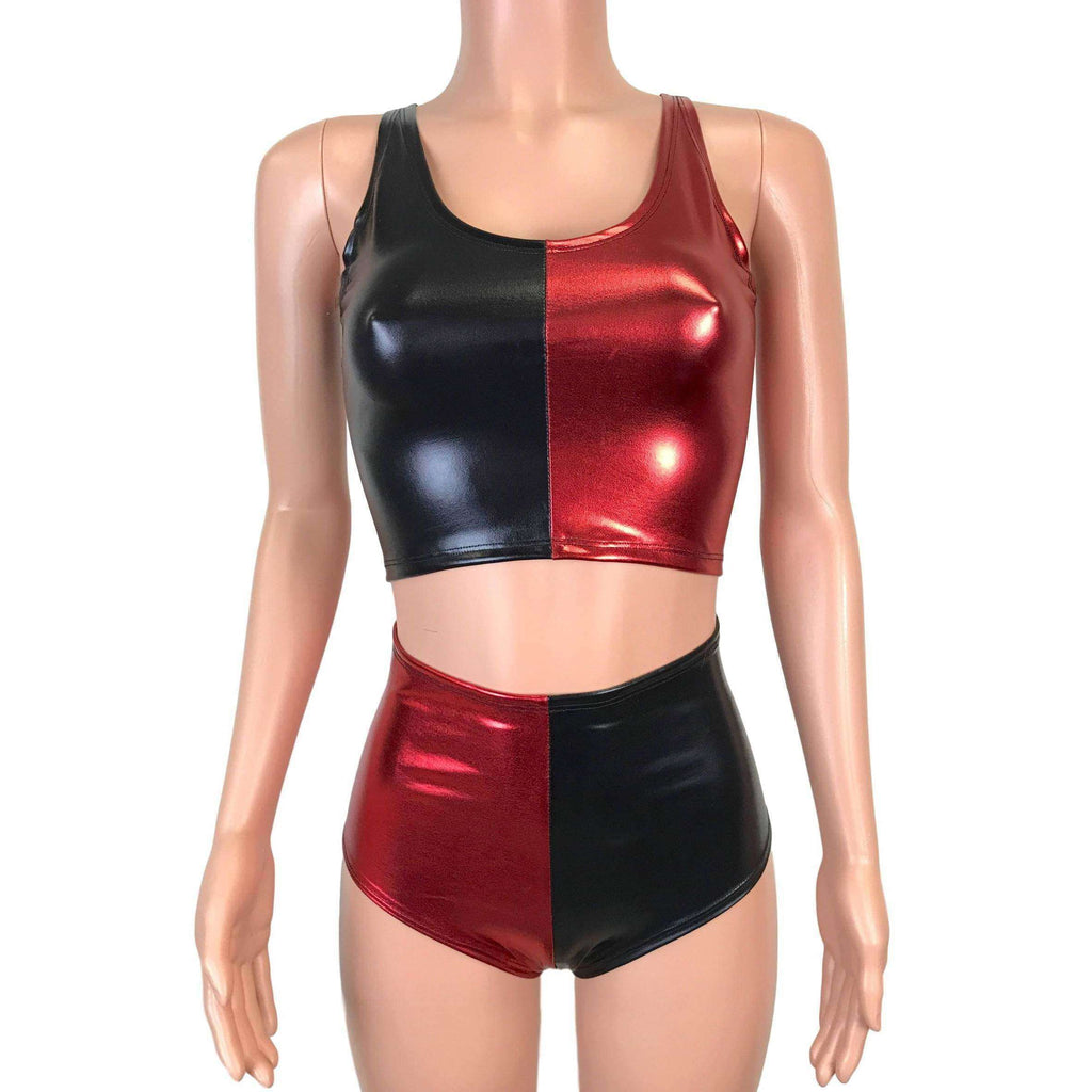 Harley Quinn Costume w/ Crop Top and High Waist Hot Pants Outfit - Peridot Clothing