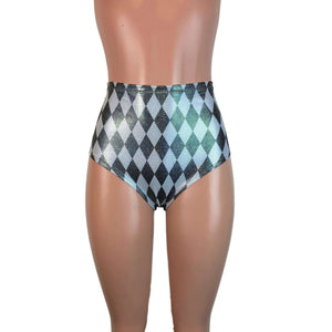 High Waist Scrunch Bikini Hot Pants - Harlequin Diamond Holo - Peridot Clothing