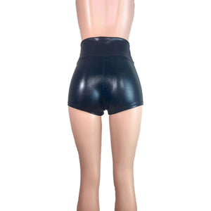 High Waisted Booty Shorts - Black Metallic "Wet Look" - Peridot Clothing