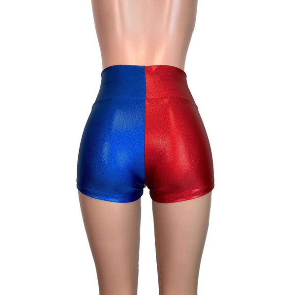 High Waisted Booty Shorts - Harley Quinn Blue/Red or Black/Red