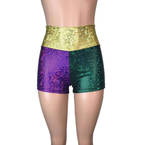 High Waisted Mardi Gras Booty Shorts - Holographic - Peridot Clothing