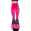 Tiered Bell Bottom Flares - Neon Hot Pink Velvet w/ Polka Dot Electric Daisy - Peridot Clothing