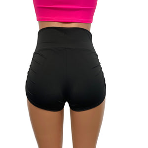 Ruched High Waist Booty Shorts - Athletic Spandex - Peridot Clothing