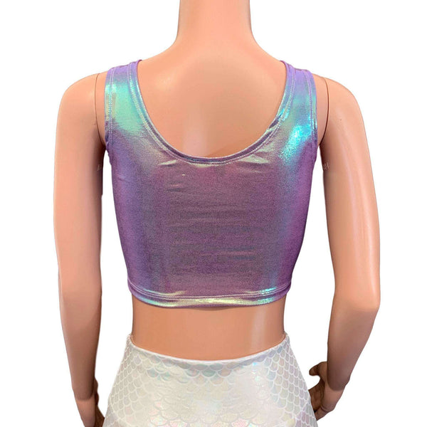 Lace-Up Crop Top - Purple Crushed Velvet & Rainbow– Peridot Clothing