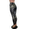 Lace-Up High Waist Leggings - Gunmetal on Black Gilded Velvet - Peridot Clothing