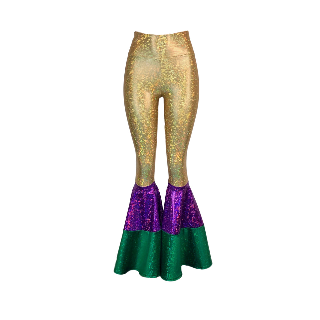 SALE - SMALL 28" Inseam - Mardi Gras Bell Bottoms -  Tiered Flare Pants - Peridot Clothing