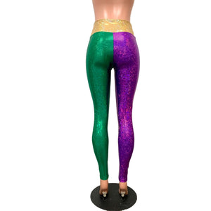 Mardi Gras Leggings - Holographic Color Block Pants - Peridot Clothing