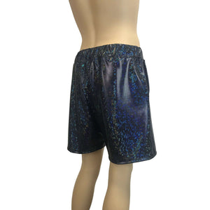 Men's Black Shattered Glass Holographic Shorts W/ Pockets - Peridot Clothing