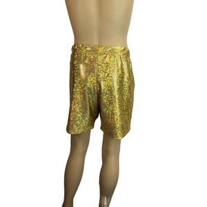 Men's Gold Shattered Glass Holographic Shorts W/ Pockets - Peridot Clothing
