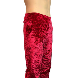 Men's Red Crushed Velvet Jogger Pants w/ Pockets - Peridot Clothing