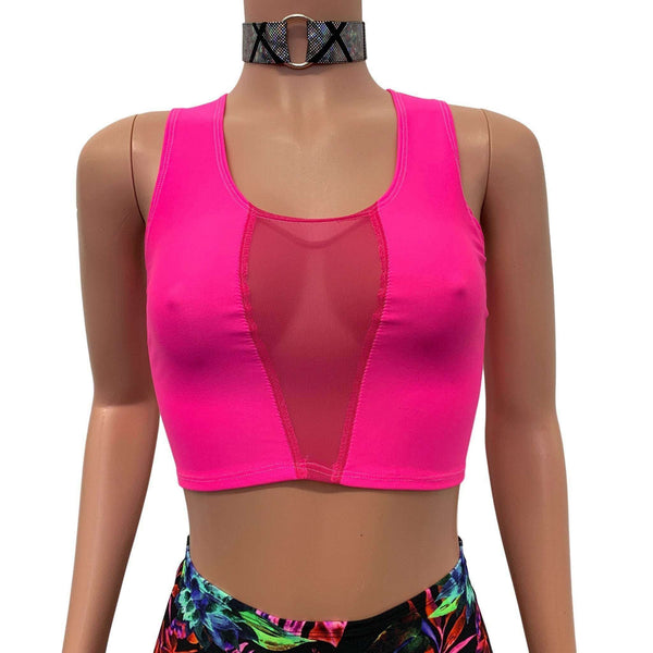 American Apparel Women's Poly-Cotton Loose Crop Tank Top - NEON HTHR PINK -  OS 