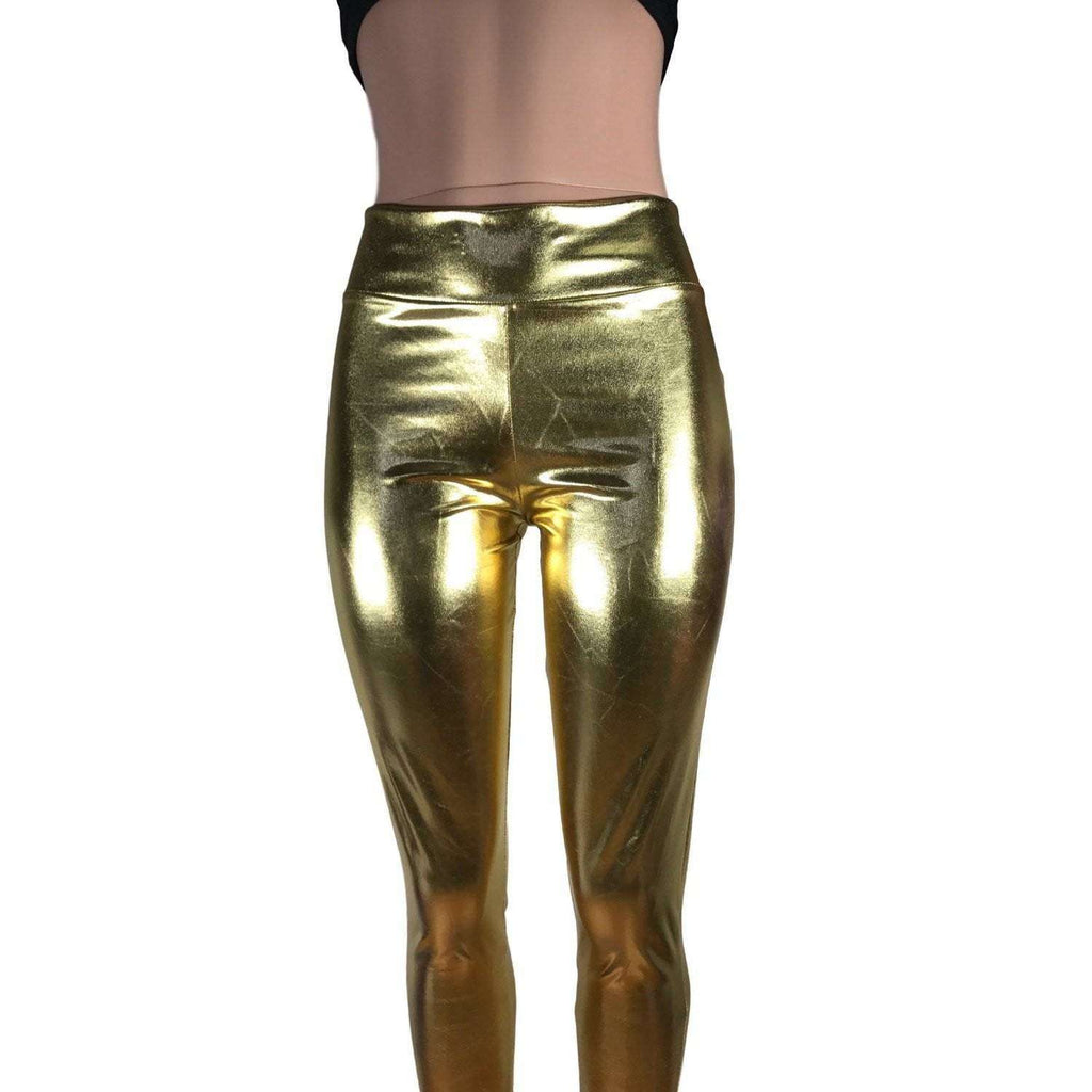 Metallic Gold High Waisted Leggings Pants - Peridot Clothing
