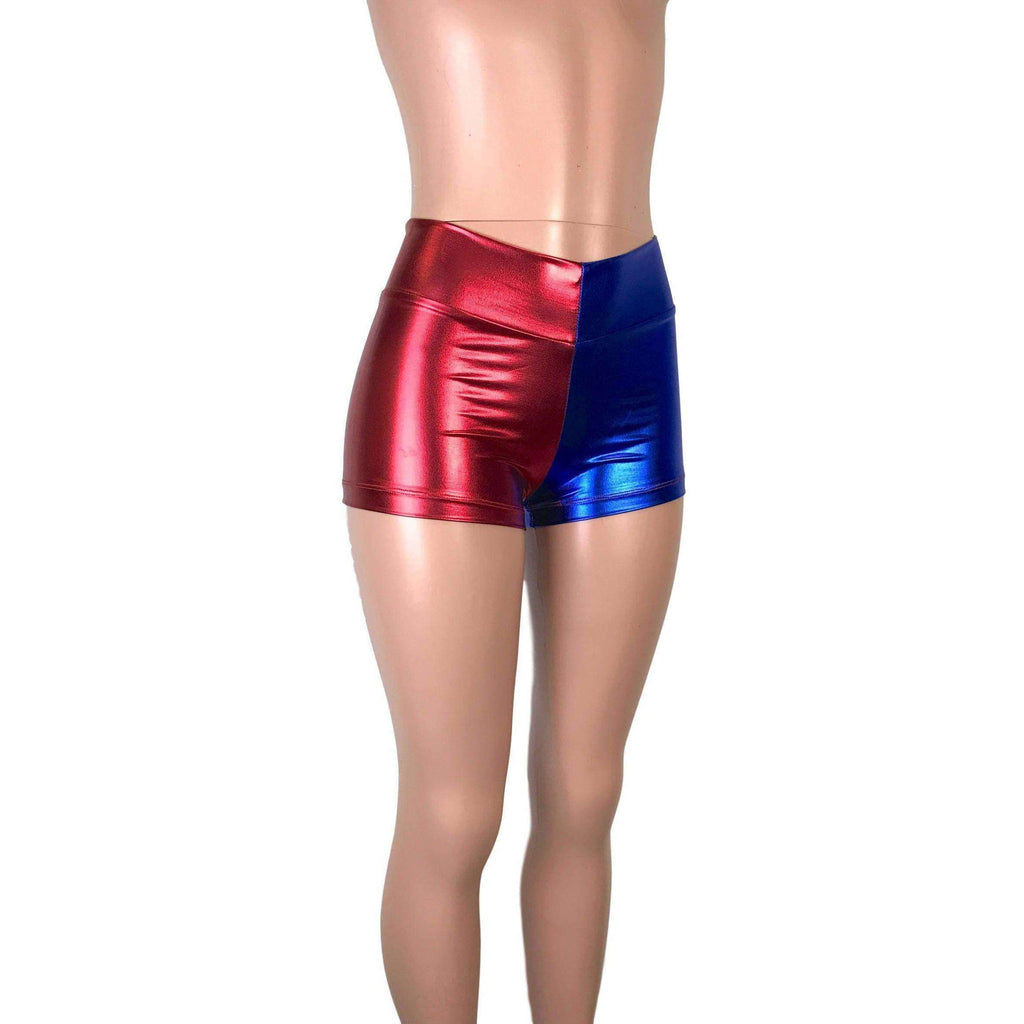 MID-Rise Booty Shorts - Harley Quinn Blue/Red Metallic - Peridot Clothing