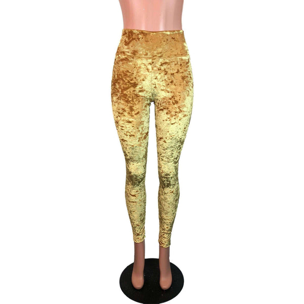 Mustard Yellow Gold Crushed Velvet High Waisted Leggings Pants– Peridot  Clothing