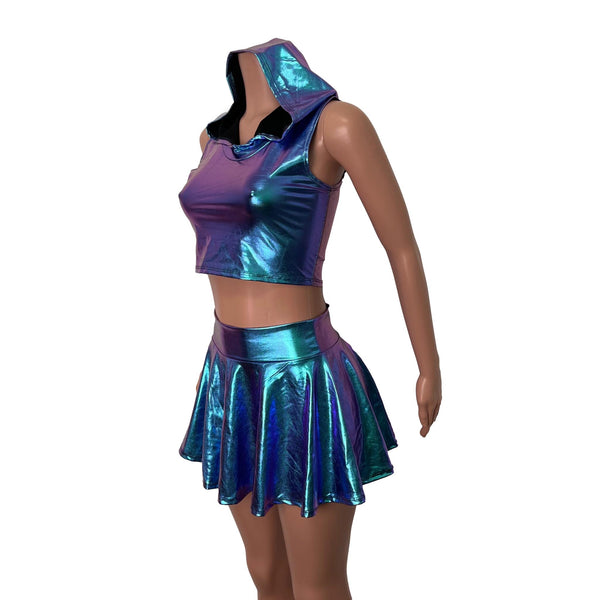 Holographic Electra Costume cerulean/oil-slick Rave Outfit -  in 2023