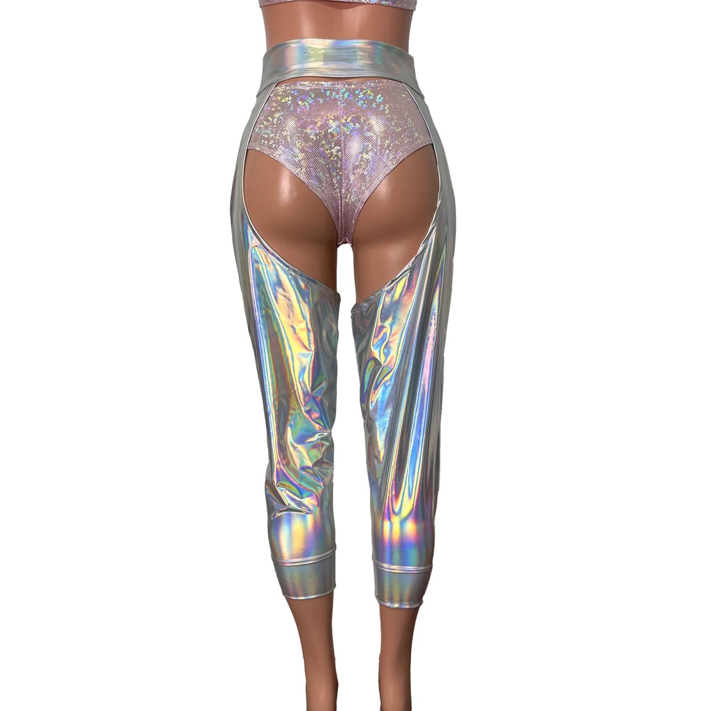 Jogger Chaps in Holographic Opal Iridescent Spandex Unisex Women's/Men's - Peridot Clothing