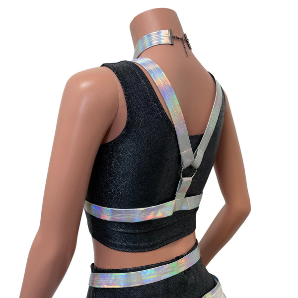 Cage Bra Harness Top in Opal Holographic | Rave Body Chest Harness w/ Choker