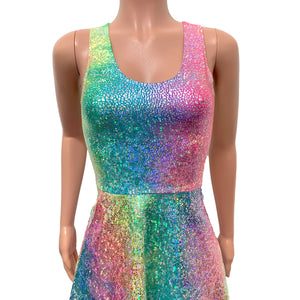 Rainbow Avatar Holo A-line Mini Dress w/Pockets - Peridot Clothing