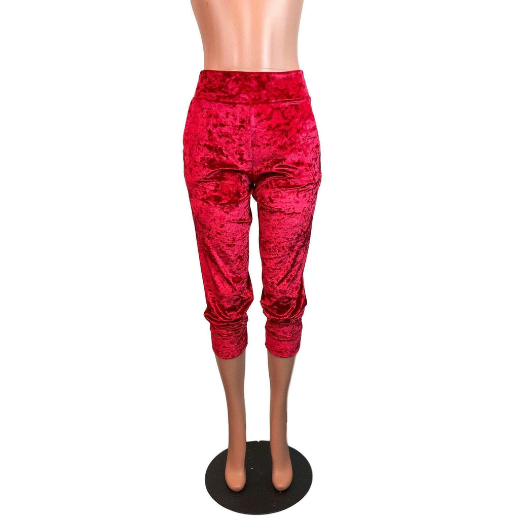 Red Crushed Velvet Joggers w/ Pockets - Peridot Clothing