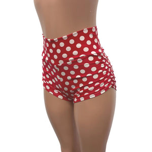 Red & White Polka Dot Minnie Ruched Booty Shorts - Peridot Clothing