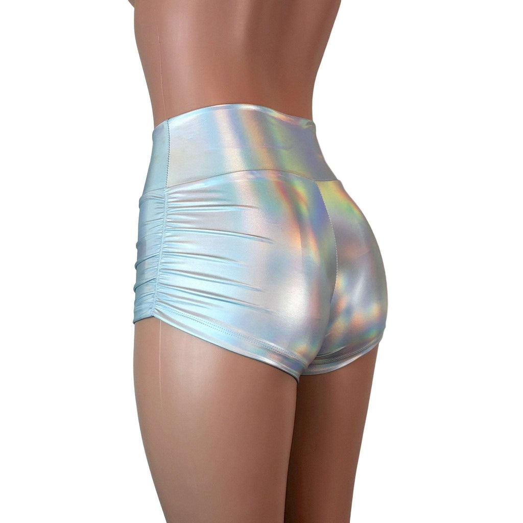 Ruched Booty Shorts - Opal Holographic - Peridot Clothing