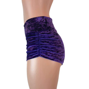 Ruched Booty Shorts - Purple Crushed Velvet - Peridot Clothing
